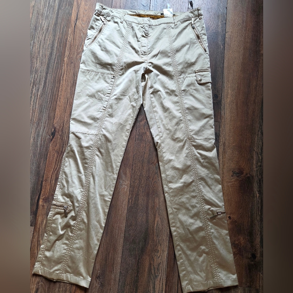 Luisa Cerano Italy Satin Sheen Look Light Gold Cargo Pants